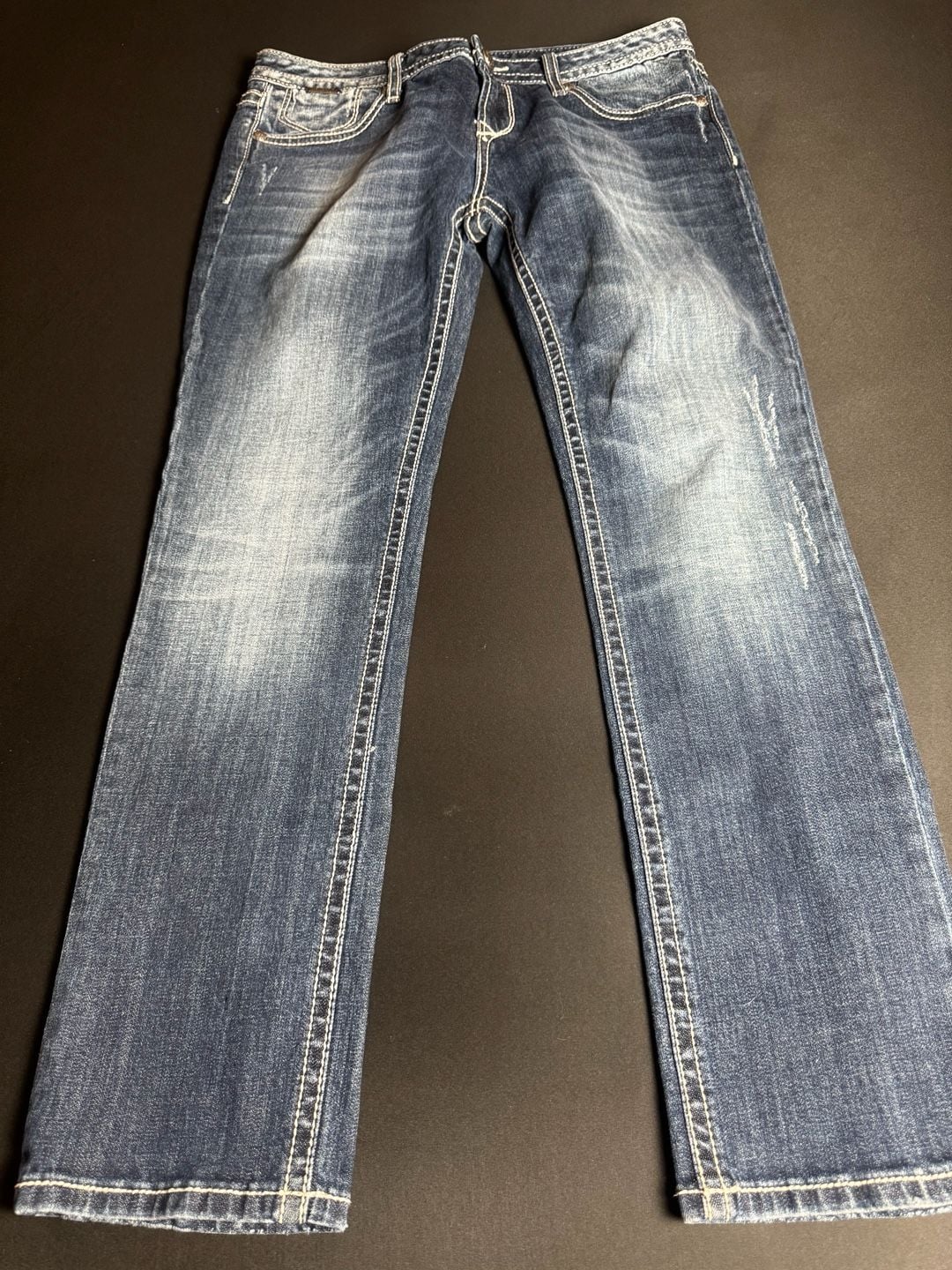 Rock Revival For Express Straight Leg Embroidered Blue Jeans